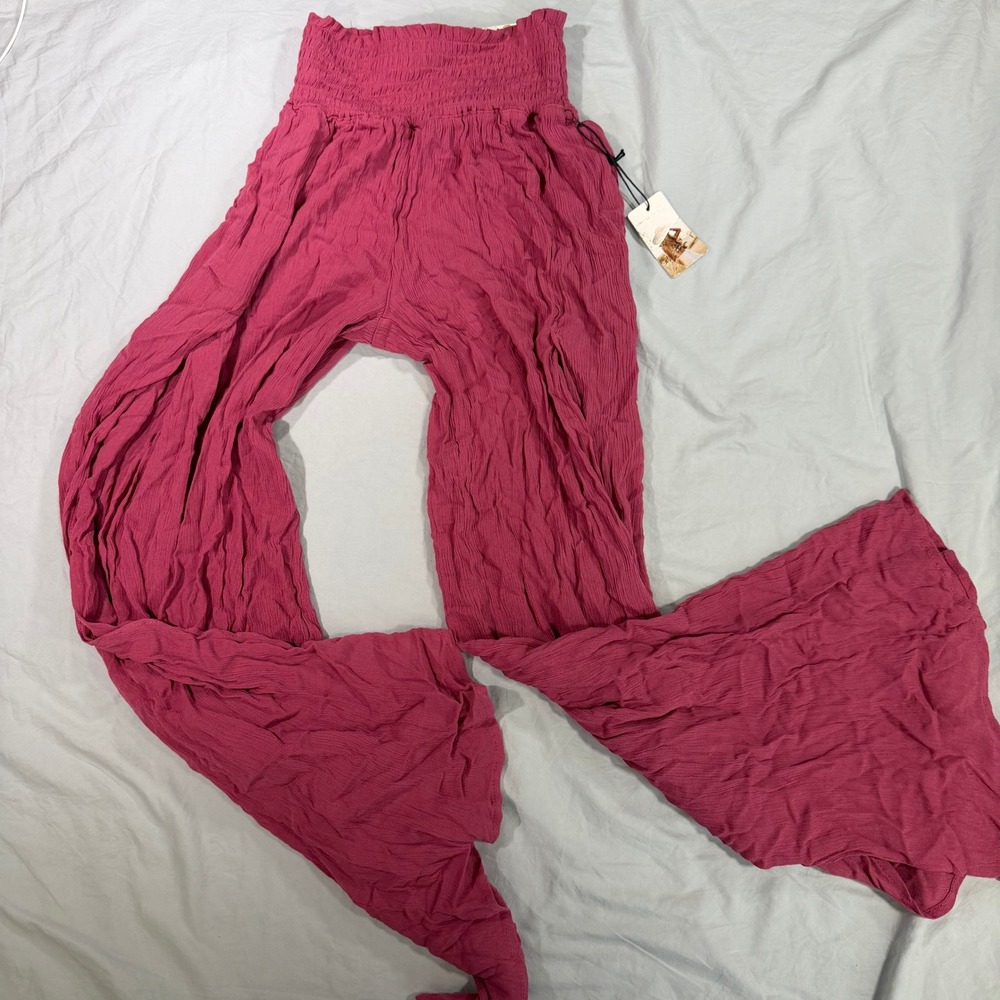Sincerely Jules Smocked Wrap Wide Leg Pants Pink Magenta Size M New With Tags